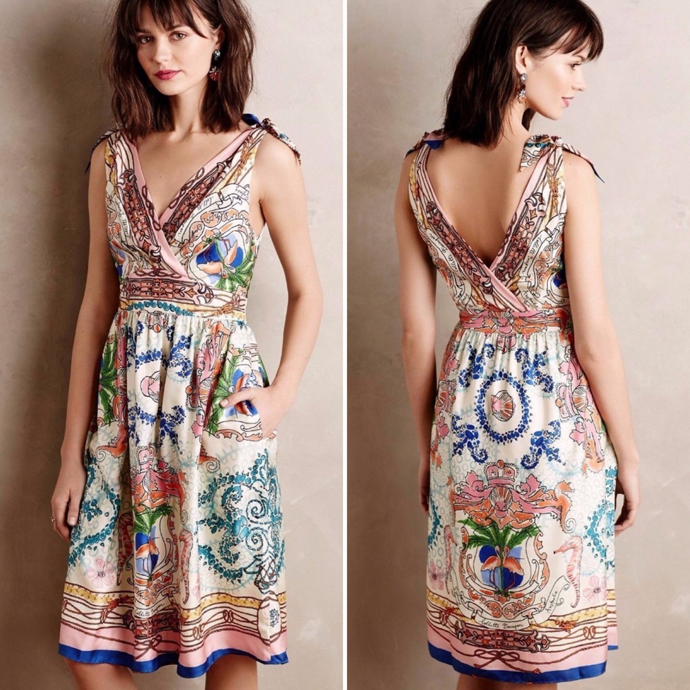 Anthropologie Collette Dinnigan Sea Flamingo Silk Dress